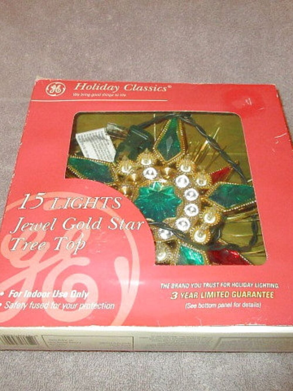 Vtg Jeweled Light Up Star Christmas Tree Topper NEW With Box GE Holiday Classics